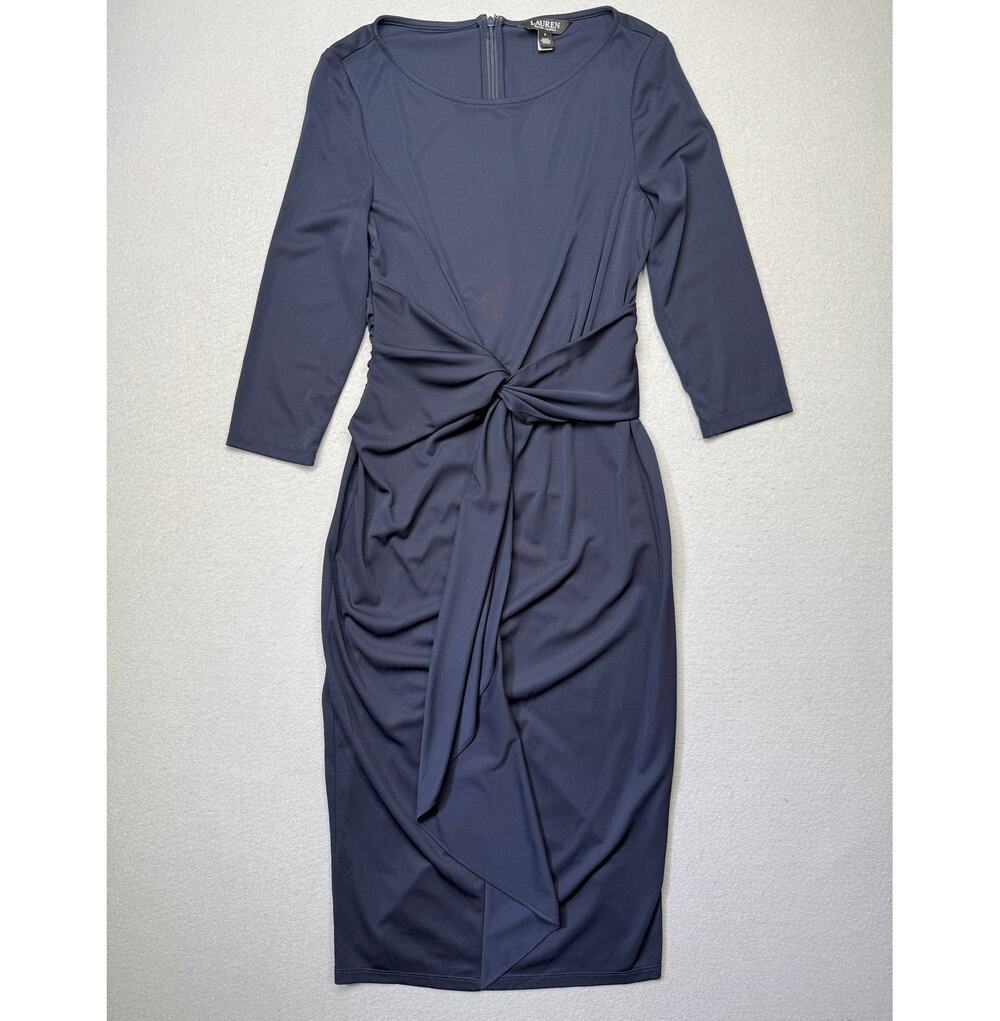 Lauren Ralph Lauren Women's Twist-Front Stretch Jersey Midi Dress Navy 6 $165